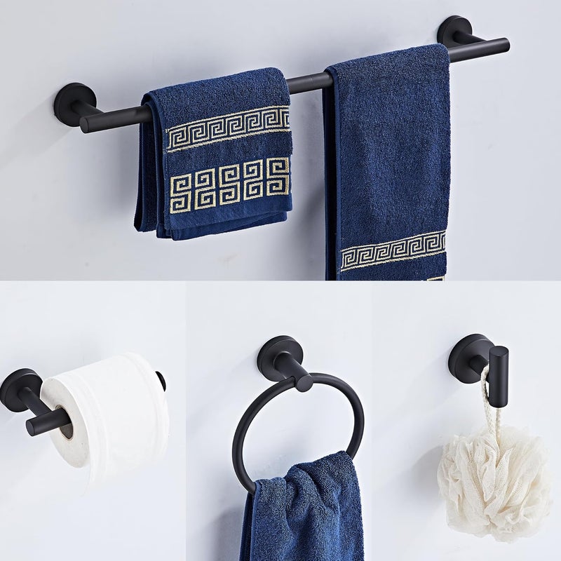 KUUBTH Matte Black Bathroom Hardware Set 5 Piece with Towel Racks for Bathroom, SUS304 Stainless Steel Bath Towel Bar Set, 24 Inch Wall Mounted Accessories Kit… - Image 3